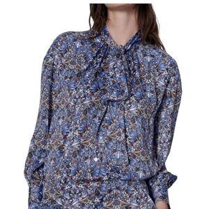 Zara Satin Floral Button Up Blouse NWOT